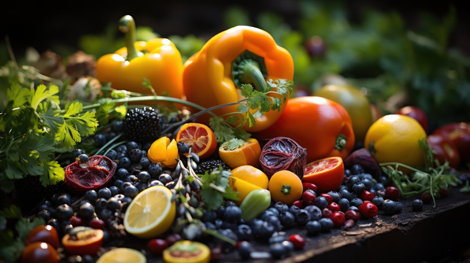 Fresh colorful fruits and vegetables